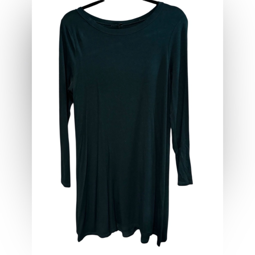 Dark Emerald Green Long Sleeve Dress 100% Cotton Size Medium Stretchy